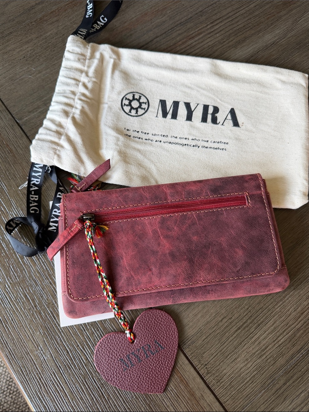 Myra Bag Vintage Burgundy Leather Wallet with Heart Charm